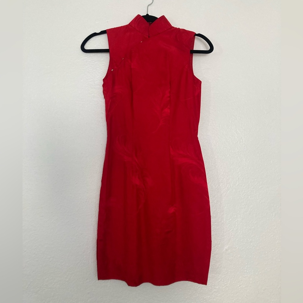 Red Handmade Silk Cheongsam Style  Cocktail Dress